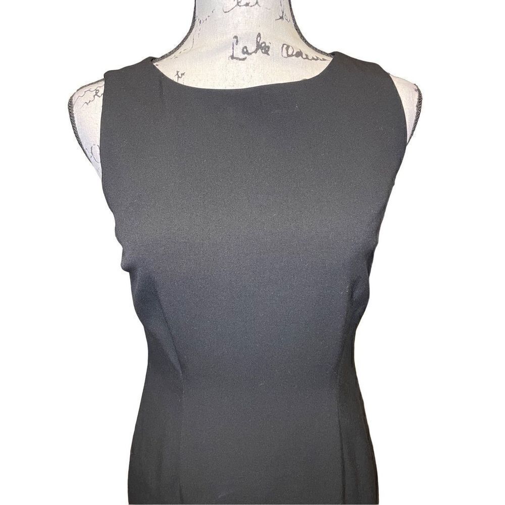 NWT Calvin Klein Black Sleeveless Sheath Dress with gold chain detail, Size 2 - Picture 3 of 6